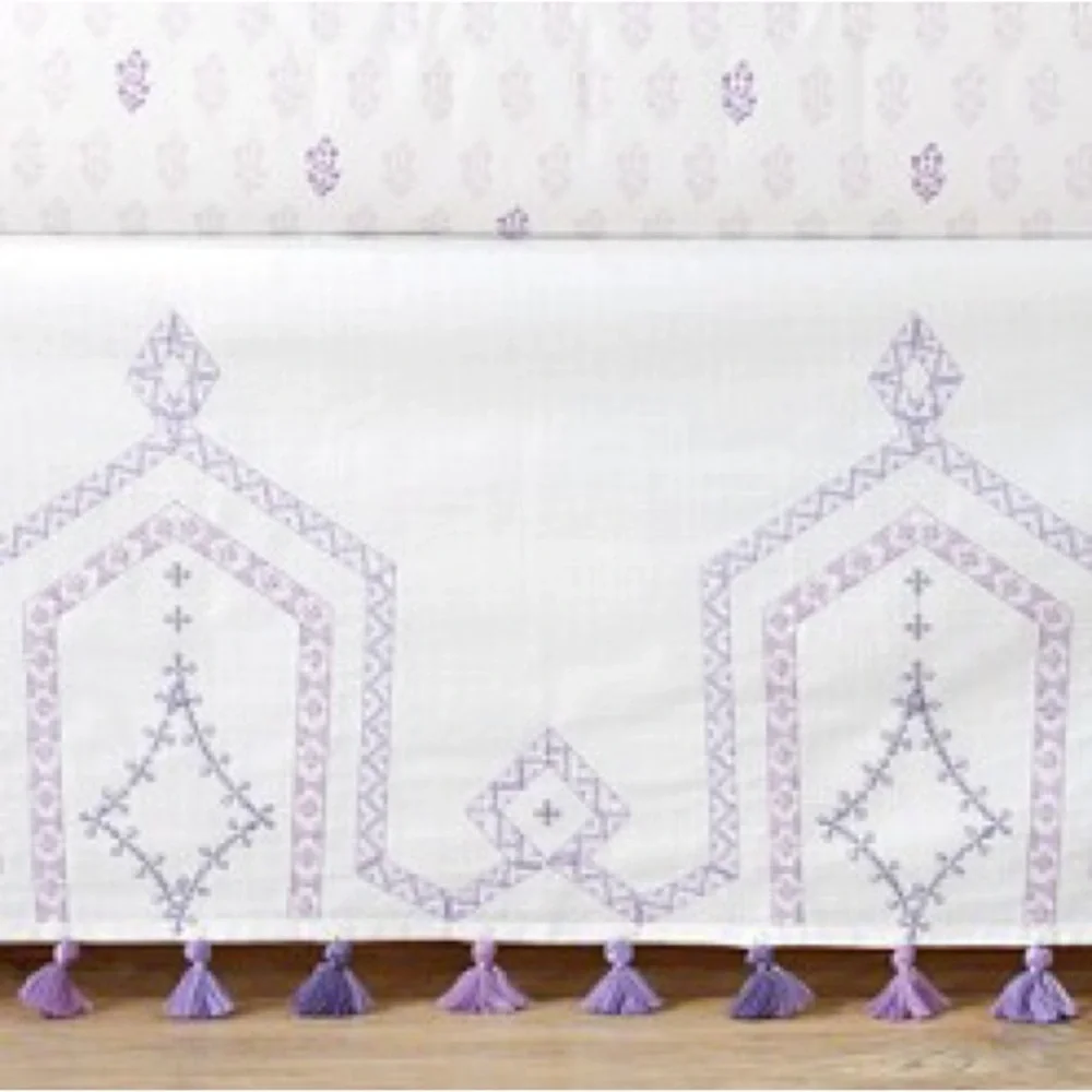 Crib Skirt Pottery Barn Kids Lavender White Keira Tassel